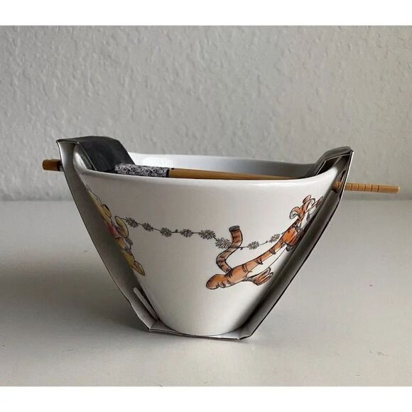 Disney Winnie The Pooh and Friends Flower Chain Ramen Noodle Bowl Chopsticks NEW - Picture 2 of 8